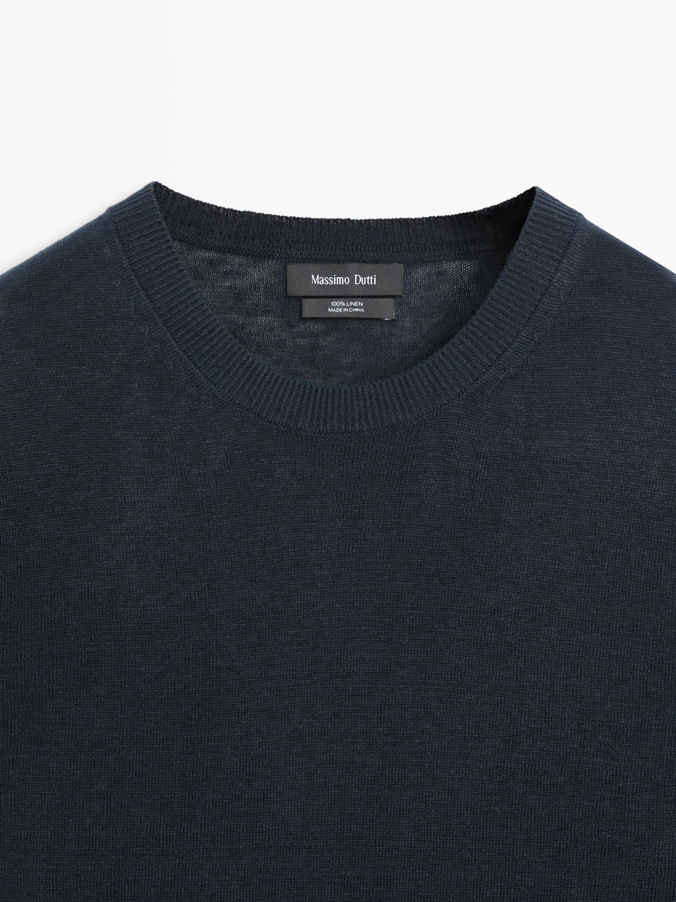 100% linen knit crew neck sweater
